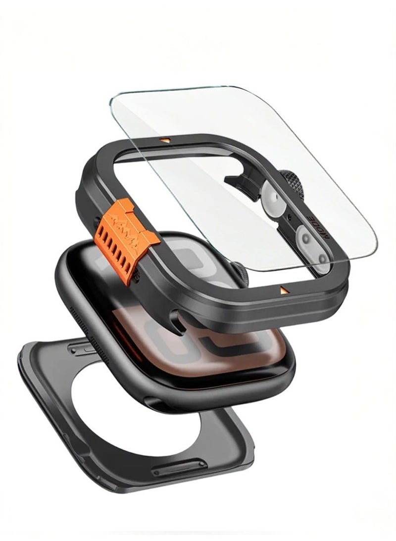 2-in-1 Metal Case Apple Watch Series 7/8/9 45mm , Rugged Metal Bumper with Full Back Cover – iWatch Series 7/8/9 45mm  Shockproof Cover + Tempered Glass Screen Protector - Image 1