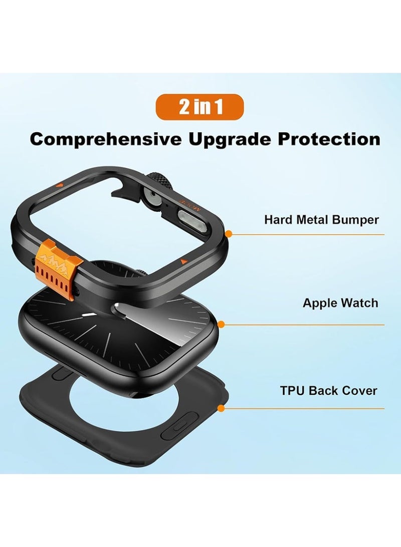 2-in-1 Metal Case Apple Watch Series 7/8/9 45mm , Rugged Metal Bumper with Full Back Cover – iWatch Series 7/8/9 45mm  Shockproof Cover + Tempered Glass Screen Protector - Image 3