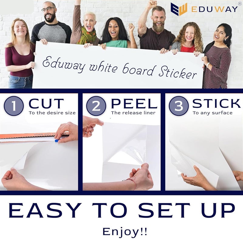 Eduway ملصق سبورة بيضاء 45x200 سم للجدار | مع 1 قلم | ورقة لاصقة قابلة للإزالة، مخطط للمنزل، الأطفال والمكتب | ورقة قابلة للمسح الجاف للرسم والكتابة - Image 4
