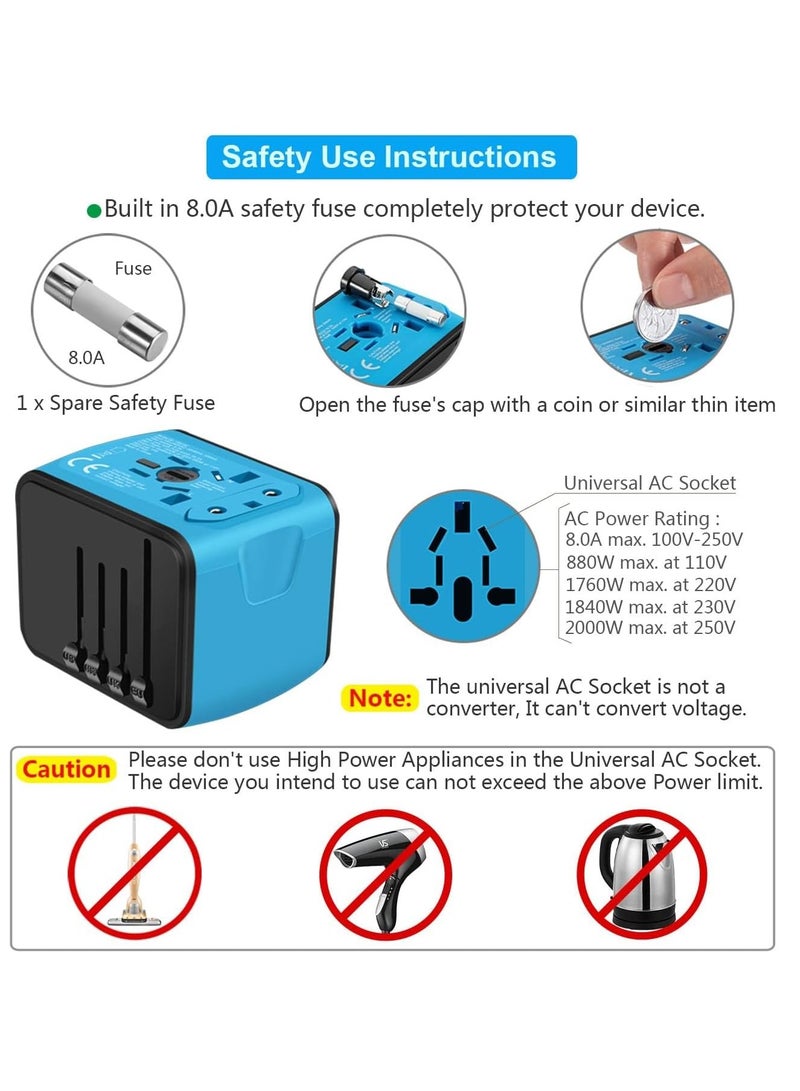 Excefore محول قابس دولي، محول طاقة عالمي مزود بـ 4 منافذ USB (1 USB C)، شاحن حائط أساسي للسفر في جميع أنحاء العالم من الولايات المتحدة الأمريكية إلى أوروبا فرنسا ألمانيا إسبانيا أيرلندا أستراليا  - Image 5