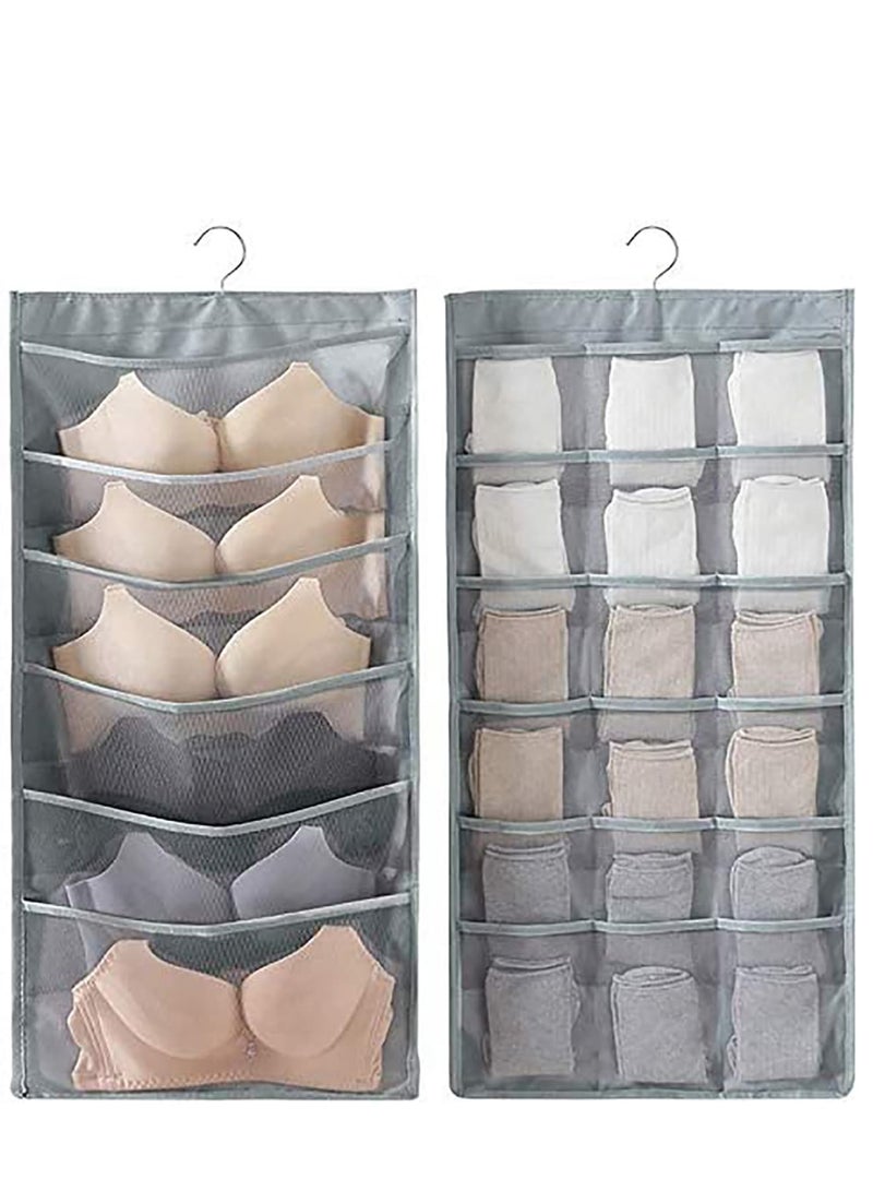Zikra Closet Hanging Organizer with Pockets, Dual Sided Wall Shelf Wardrobe Organizers Storage Bags,Oxford Cloth Space Saver Bag with Hanger for Bra Underwear Underpants Shoes Socks - Image 1