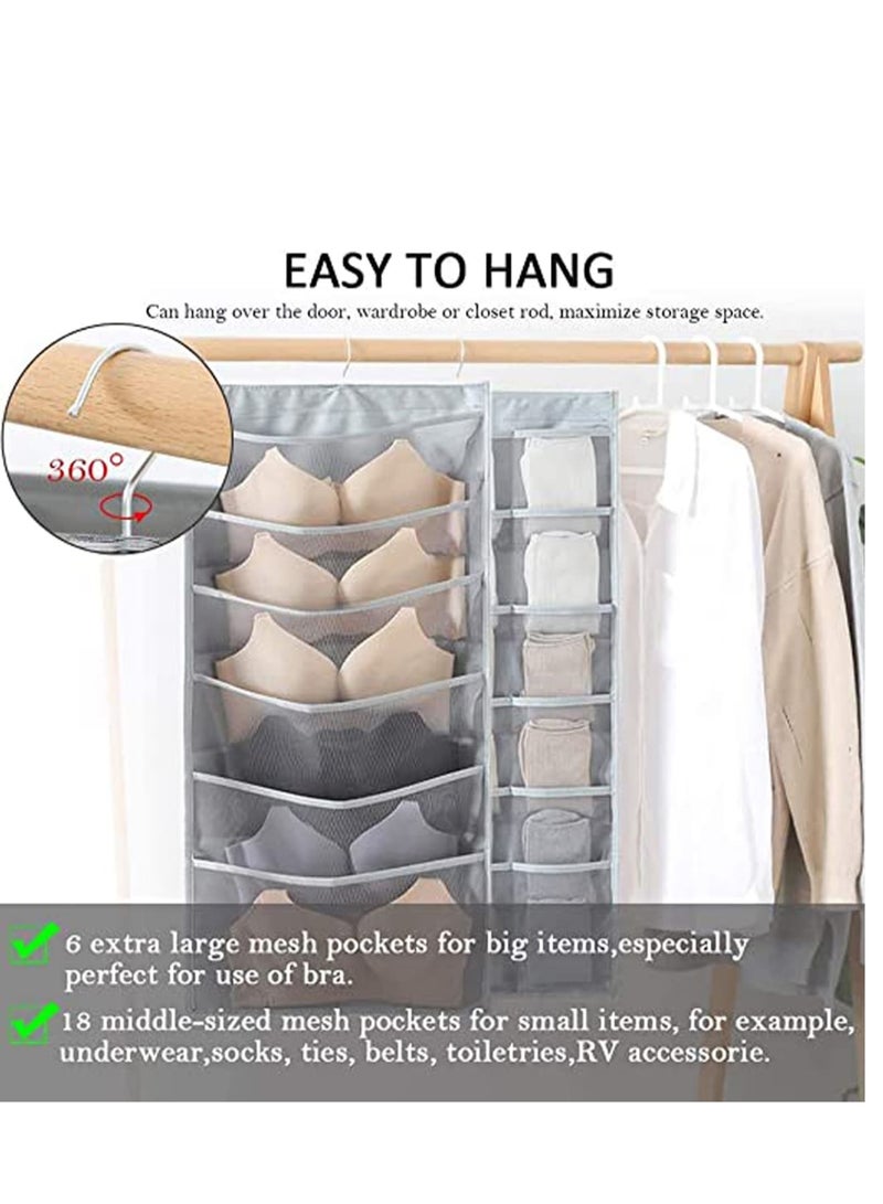 Zikra Closet Hanging Organizer with Pockets, Dual Sided Wall Shelf Wardrobe Organizers Storage Bags,Oxford Cloth Space Saver Bag with Hanger for Bra Underwear Underpants Shoes Socks - Image 3