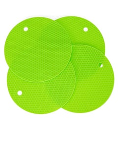 Bukela Honeycomb Pattern 7 inch Silicone Round Kitchen Hot Pad Trivets Set of 4, Green  - Image 1