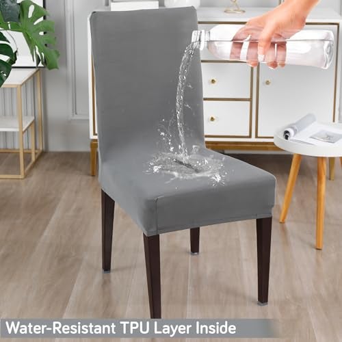 HOKIPO Water-Resistant Slipcovers for Dining Chair, Pack of 2, Light Grey (AR-4916-LGRY*2) - Image 2