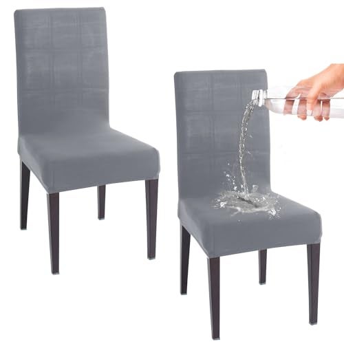 HOKIPO Water-Resistant Slipcovers for Dining Chair, Pack of 2, Light Grey (AR-4916-LGRY*2) - Image 1