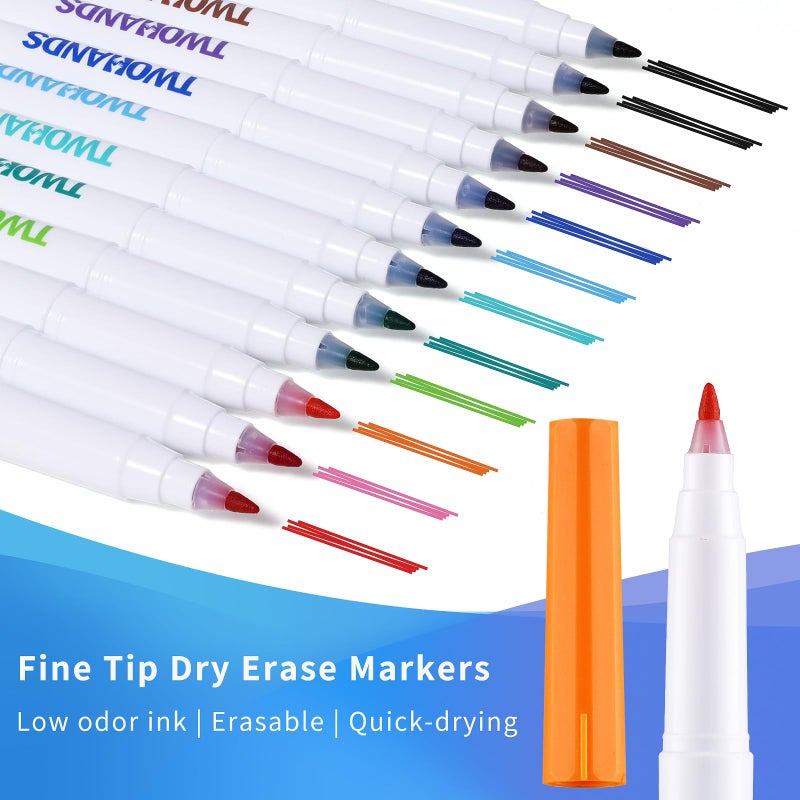 TWOHANDS Dry Erase Markers Fine Tip,Ultra fine Extra Fine Point 0.7mm,Low Odor,11 Assorted Colors,Whiteboard Markers for Office,Home,or Planning Whiteboard,12 Count,20581 - Image 2