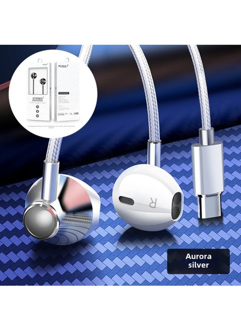 BNR Headphones Are Suitable For Huawei Eight Nuclear High-quality Apple Wire-controlled Gaming Computer Mobile Phone Earplugs-Color:S6 Type-C Ultimate Edition [Exclusive Silver] Eight Nuclear Subwoofer + Package