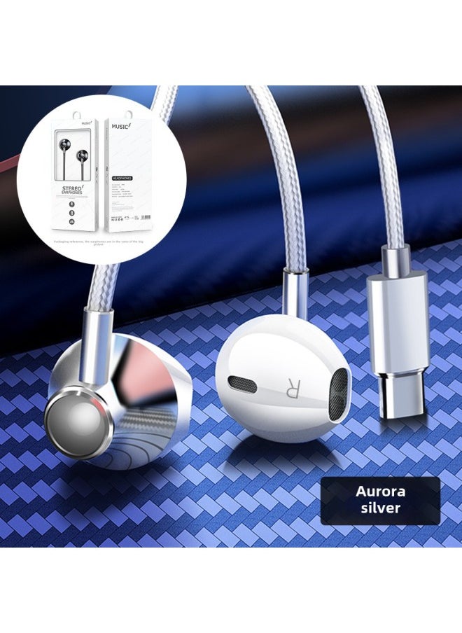 BNR Headphones Are Suitable For Huawei Eight Nuclear High-quality Apple Wire-controlled Gaming Computer Mobile Phone Earplugs-Color:S6 Type-C Ultimate Edition [Exclusive Silver] Eight Nuclear Subwoofer + Package