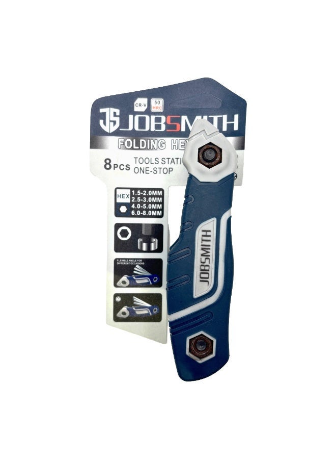 جوب سميث مجموعة مفاتيح ألين قابلة للطي مكونة من ۸ قطع، مفاتيح ربط محمولة بمقبض مانع للانزلاق، أدوات فولاذية متينة للدراجات والأثاث وأعمال الصيانة المنزلية - Image 1