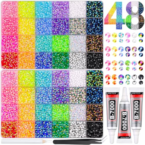 GA&EN 30000Pcs Resin Rhinestones for Bedazzling Kit, 2 Boxes Multicolor 3mm&4mm Bedazzled Crystal, Flatback Gems with 3Pcs 10ml B7000 Jewelry Glue for DIY Crafts Clothing Nail Art Makeup - Image 1