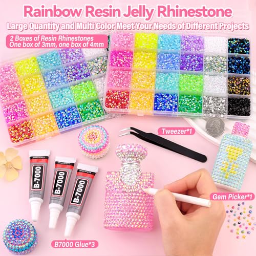 GA&EN 30000Pcs Resin Rhinestones for Bedazzling Kit, 2 Boxes Multicolor 3mm&4mm Bedazzled Crystal, Flatback Gems with 3Pcs 10ml B7000 Jewelry Glue for DIY Crafts Clothing Nail Art Makeup - Image 2