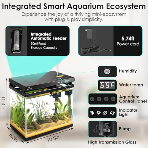 fishkeeper 2.3G Smart Aquarium - HD Glass Fish Tank Kits with Auto Feeder, Self-Cleaning Silent Filter Pump, Aromatherapy, Temperature Display & 7-Color RGB Lights for Desktop, Office, Room - Image 4
