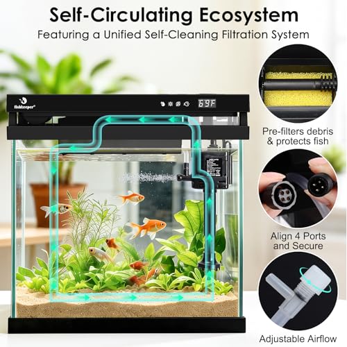 fishkeeper 2.3G Smart Aquarium - HD Glass Fish Tank Kits with Auto Feeder, Self-Cleaning Silent Filter Pump, Aromatherapy, Temperature Display & 7-Color RGB Lights for Desktop, Office, Room - Image 5