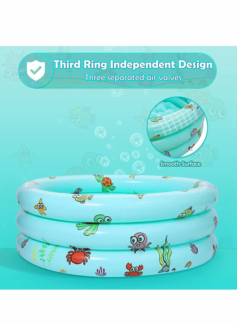 Paddling Pools for Kids Inflatable Kiddie Swimming Paddling Pool Ocean Life 3 Ring with Inflatable Safety Floor and Free Air Pump for Family Toddlers Children Garden Outdoor Swimming Pool(100*27cm)