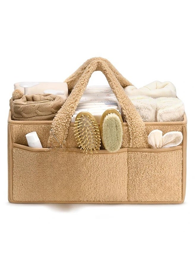 Baby Diaper Caddy Organizer for Changing Table, Baby Storage Basket for Diapers and Baby Wipes, Gift for Baby Shower, Car Caddy Organizer, Nursery Diaper Organizer, Portable Diaper Storage newborn Diaper Storage Bag, organizer Baby Clothes for Mom and Baby Care, Large Capacity with Carrier Pocket and Removable Divider - Brown - Image 2