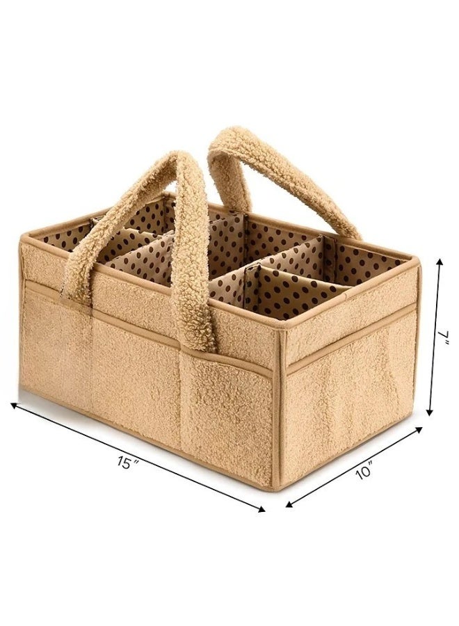 Baby Diaper Caddy Organizer for Changing Table, Baby Storage Basket for Diapers and Baby Wipes, Gift for Baby Shower, Car Caddy Organizer, Nursery Diaper Organizer, Portable Diaper Storage newborn Diaper Storage Bag, organizer Baby Clothes for Mom and Baby Care, Large Capacity with Carrier Pocket and Removable Divider - Brown - Image 1