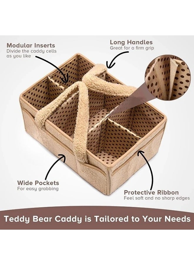 Baby Diaper Caddy Organizer for Changing Table, Baby Storage Basket for Diapers and Baby Wipes, Gift for Baby Shower, Car Caddy Organizer, Nursery Diaper Organizer, Portable Diaper Storage newborn Diaper Storage Bag, organizer Baby Clothes for Mom and Baby Care, Large Capacity with Carrier Pocket and Removable Divider - Brown - Image 3