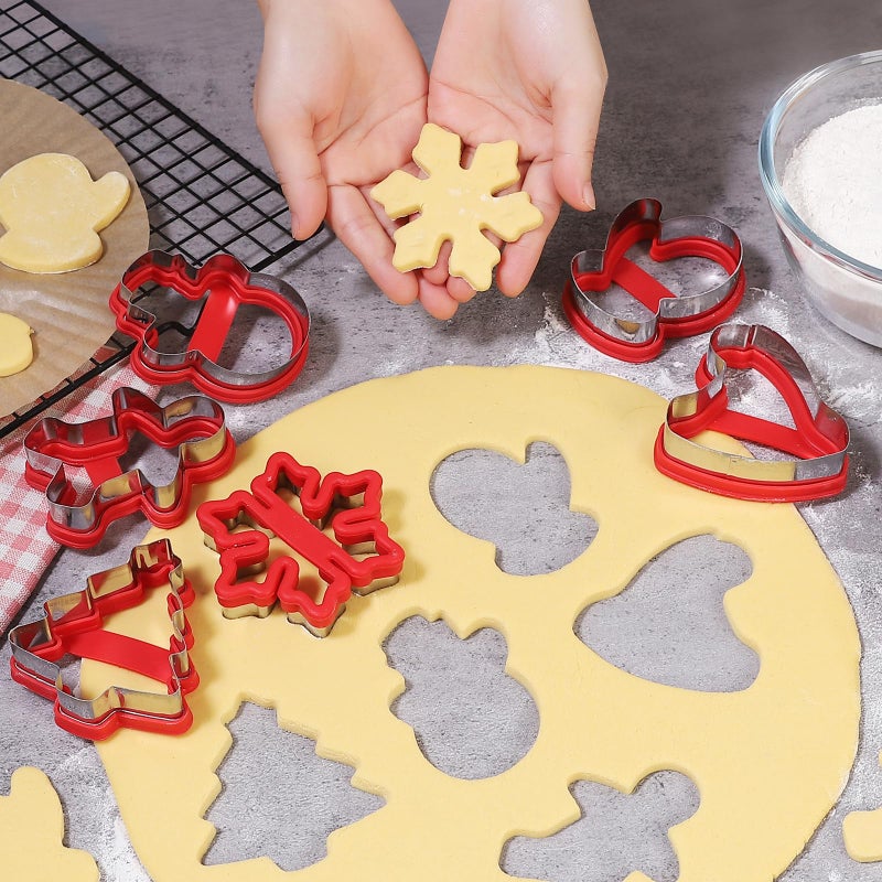 BakingWorld Christmas Cookie Cutters  6 Pcs Holiday Cookie Cutter with Comfort Grip - Gingerbread Men  Christmas Tree  Snowflake  Santa Hat  Gloves  Snow Man Shapes Cookie Mold for Winter Holiday Party Supplies  - Image 4