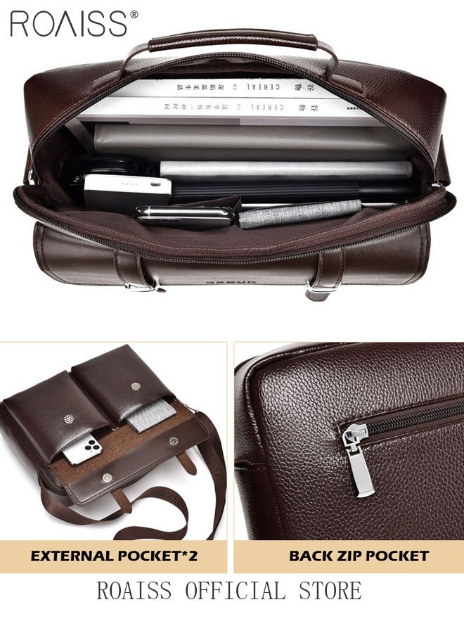 roaiss Men Stylish Handbag with Magnetic Snap and Zipper Design, Waterproof Crossbody Bag with Multiple Pockets, Large Capacity Shoulder Bag, Scratch-Resistant Wear-Resistant Briefcase for Men, Suitable for Everyday Use, Commuting and Business Trips - Image 4