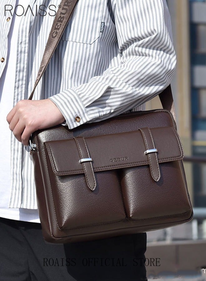 roaiss Men Stylish Handbag with Magnetic Snap and Zipper Design, Waterproof Crossbody Bag with Multiple Pockets, Large Capacity Shoulder Bag, Scratch-Resistant Wear-Resistant Briefcase for Men, Suitable for Everyday Use, Commuting and Business Trips - Image 1
