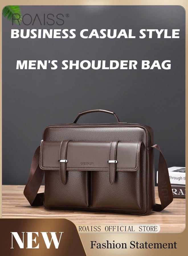 roaiss Men Stylish Handbag with Magnetic Snap and Zipper Design, Waterproof Crossbody Bag with Multiple Pockets, Large Capacity Shoulder Bag, Scratch-Resistant Wear-Resistant Briefcase for Men, Suitable for Everyday Use, Commuting and Business Trips - Image 2