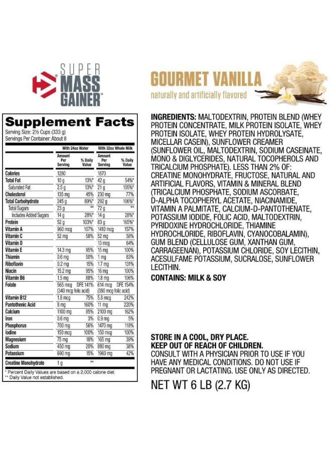 Dymatize Super Mass Gainer High Protien and Carb Blend Protein Powder Vanilla 12lbs - Image 2