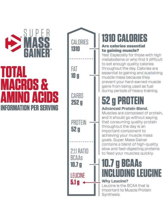 Dymatize Super Mass Gainer High Protien and Carb Blend Protein Powder Vanilla 12lbs - Image 3