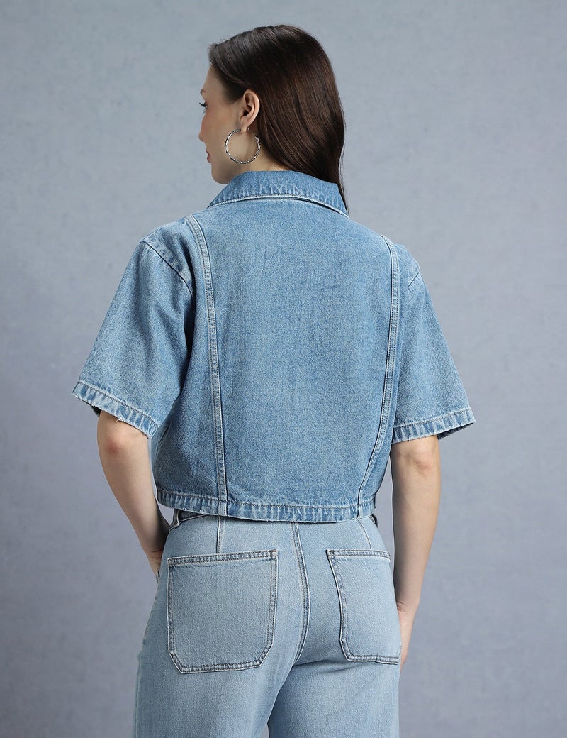 inkd Women's Crop Shirt - Adjustable Hem | Dual Patch Pockets | Metal Button Closure |Crop Shirts for Women | Casual Shirts for Women - Image 3