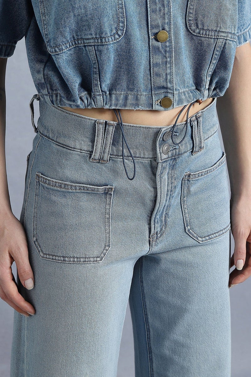 inkd Women's Crop Shirt - Adjustable Hem | Dual Patch Pockets | Metal Button Closure |Crop Shirts for Women | Casual Shirts for Women - Image 4