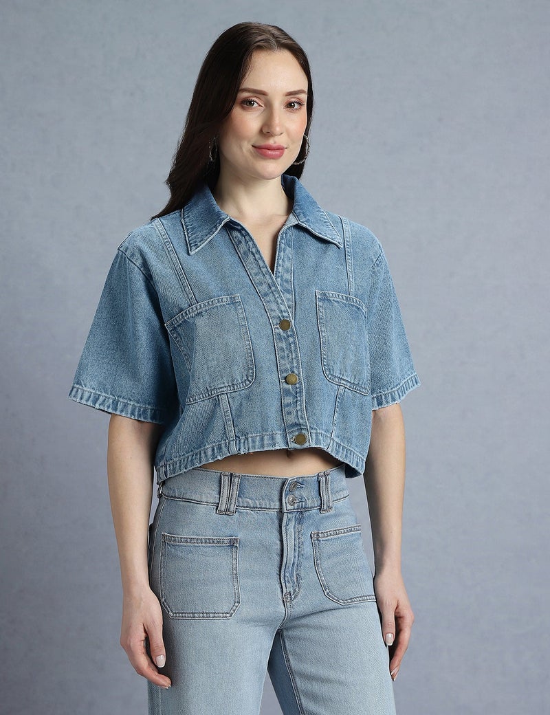 inkd Women's Crop Shirt - Adjustable Hem | Dual Patch Pockets | Metal Button Closure |Crop Shirts for Women | Casual Shirts for Women - Image 5