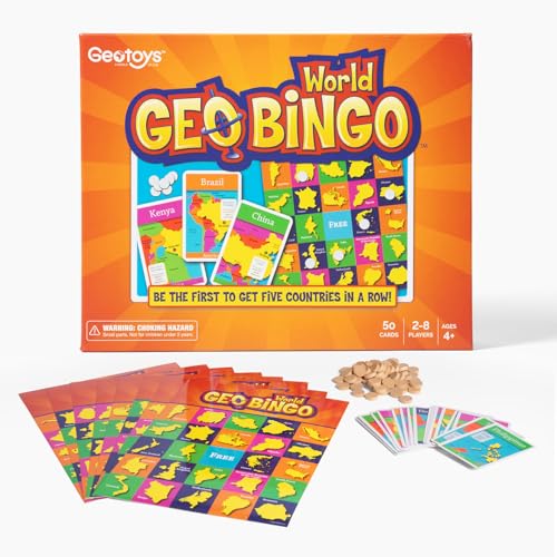GeoToys GeoBingo World Bingo for Kids Ages 4 and Up Geography Game for Home School or Camp Fun Bingo Games for Family Play and Learn Countries of the World - Image 1