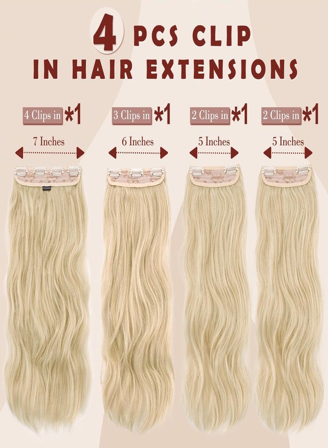 فيشبن وصلات شعر فيشفين بمشابك، 50 سم، 4 قطع، وصلات شعر طويلة مموجة، شعر صناعي، طبيعي، 4 قطع، وصلات شعر صناعية بمشابك للنساء، أشقر بلاتيني - Image 2