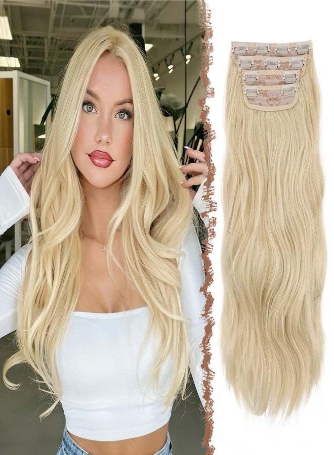 فيشبن وصلات شعر فيشفين بمشابك، 50 سم، 4 قطع، وصلات شعر طويلة مموجة، شعر صناعي، طبيعي، 4 قطع، وصلات شعر صناعية بمشابك للنساء، أشقر بلاتيني - Image 1