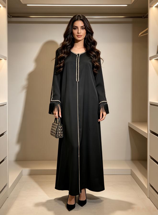 Take Two Black Contrast Binding Tassel Drop Jalabiya - Image 2