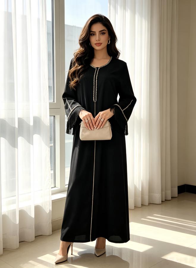 Take Two Black Contrast Binding Tassel Drop Jalabiya - Image 5