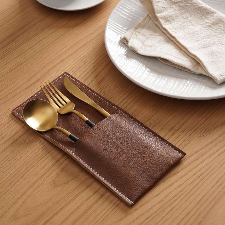 Houston Faux Leather Cutlery Bag 23.5x10.8cm - Brown