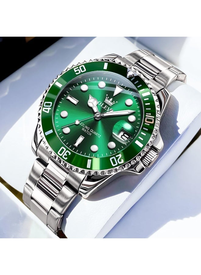 Men's Watch with Date, Luxury Big Face Waterproof Analog Dress Watch, Two Tone Stainless Steel Luminous Calendar Wristwatch for Men (Green) - Image 3