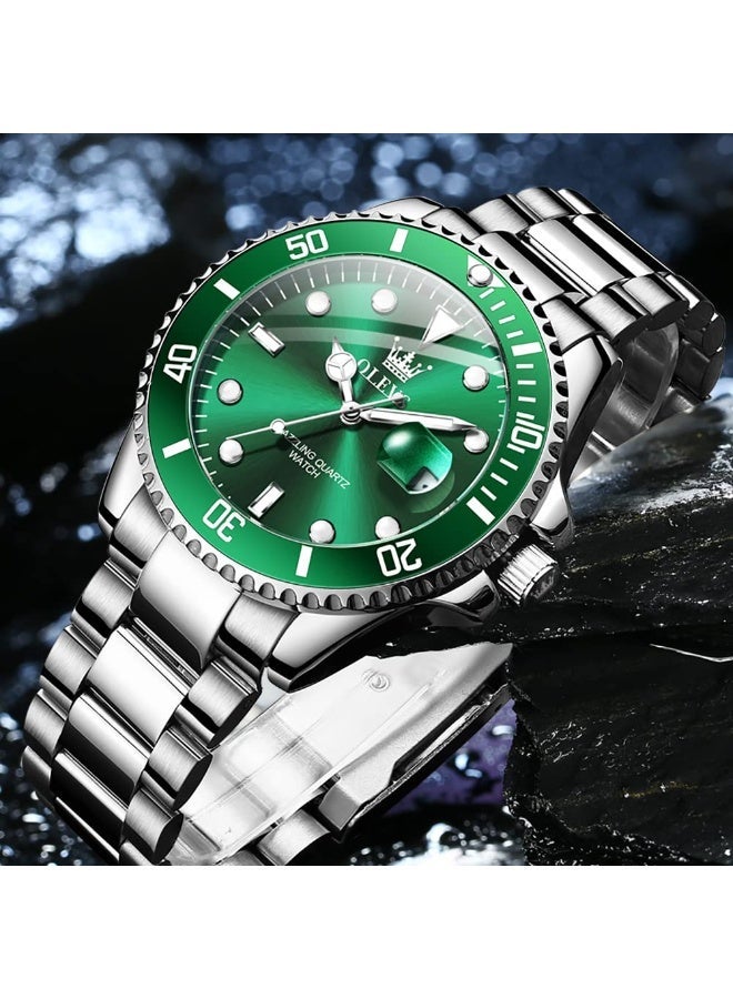 Men's Watch with Date, Luxury Big Face Waterproof Analog Dress Watch, Two Tone Stainless Steel Luminous Calendar Wristwatch for Men (Green) - Image 5
