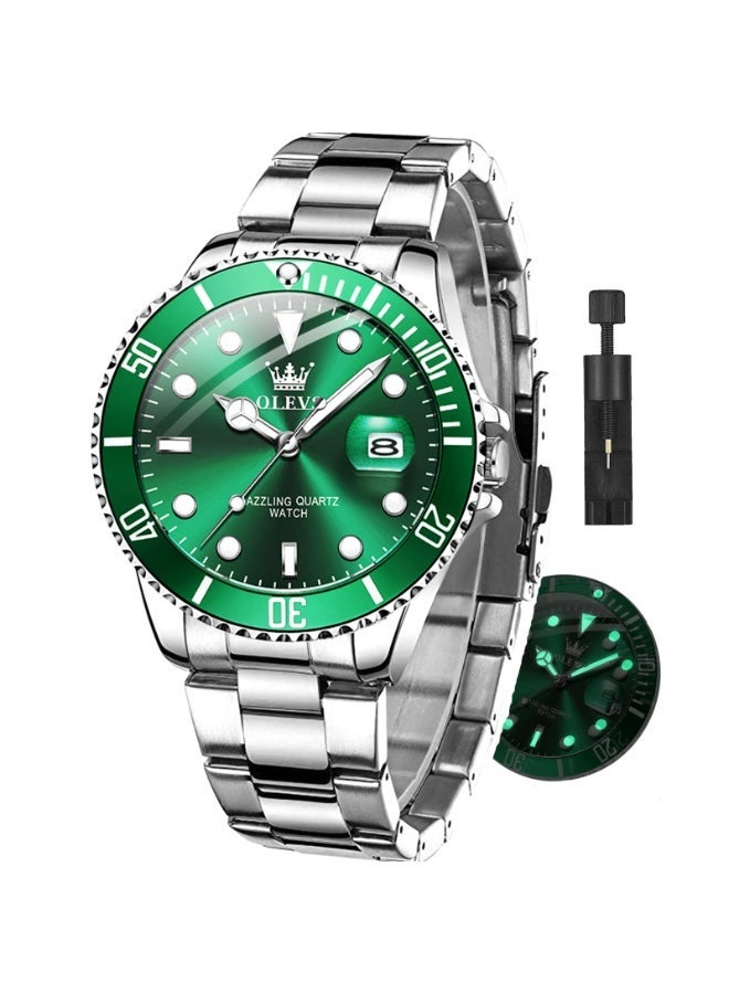 Men's Watch with Date, Luxury Big Face Waterproof Analog Dress Watch, Two Tone Stainless Steel Luminous Calendar Wristwatch for Men (Green) - Image 1