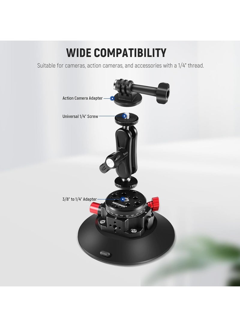NEEWER suction cup camera mount, car camera mount, 6"/15.2cm Camera Suction Cup Mount with Ball Head Magic Arm, Metal Suction Cup Mount on Car Windshield Dash for Camera/Action Camera/Phone Holder, with 1/4" & 3/8" Mounting Holes for ARRI suction cup camera mount - Image 3