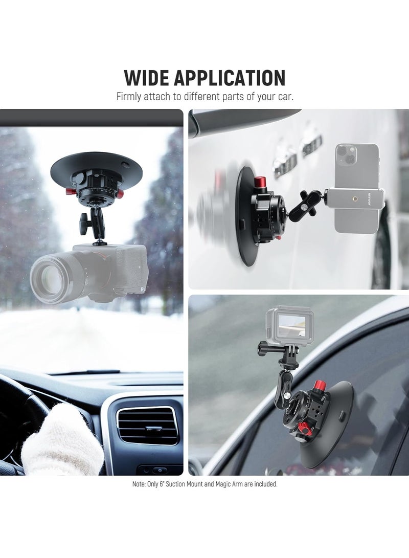 NEEWER suction cup camera mount, car camera mount, 6"/15.2cm Camera Suction Cup Mount with Ball Head Magic Arm, Metal Suction Cup Mount on Car Windshield Dash for Camera/Action Camera/Phone Holder, with 1/4" & 3/8" Mounting Holes for ARRI suction cup camera mount - Image 4