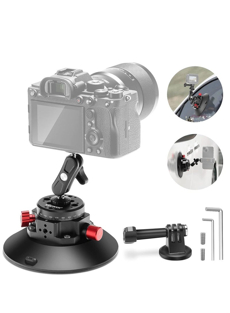 NEEWER suction cup camera mount, car camera mount, 6"/15.2cm Camera Suction Cup Mount with Ball Head Magic Arm, Metal Suction Cup Mount on Car Windshield Dash for Camera/Action Camera/Phone Holder, with 1/4" & 3/8" Mounting Holes for ARRI suction cup camera mount - Image 1