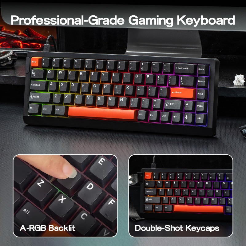 EPOMAKER HE68 Lite Hall Effect Gaming Keyboard, 8k Polling & 128K Scan Rate, 0.005mm Adjustable Trigger, 0.125ms Latency, 5-Layer Sound-Dampened, Snap Key, SOCD, A-RGB, Wired, Mac Software (Black Red) - Image 4