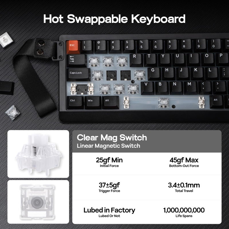 EPOMAKER HE68 Lite Hall Effect Gaming Keyboard, 8k Polling & 128K Scan Rate, 0.005mm Adjustable Trigger, 0.125ms Latency, 5-Layer Sound-Dampened, Snap Key, SOCD, A-RGB, Wired, Mac Software (Black Red) - Image 5