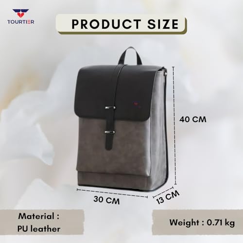 TOURTIER Men Backpack Retro PU Leather Large Laptop Backpacks Casual Travel Bag for Men and Women - Image 2