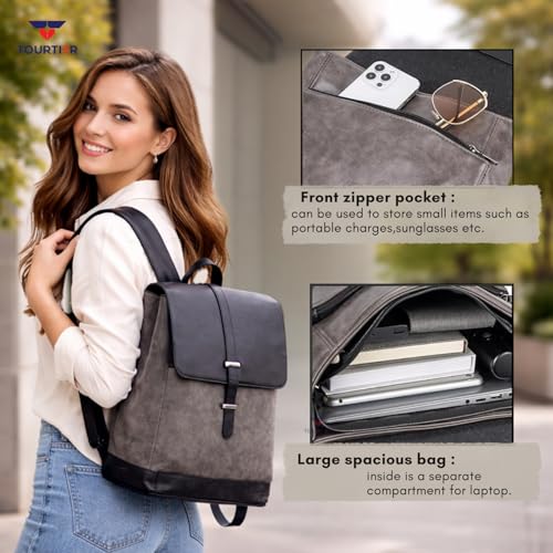 TOURTIER Men Backpack Retro PU Leather Large Laptop Backpacks Casual Travel Bag for Men and Women - Image 4