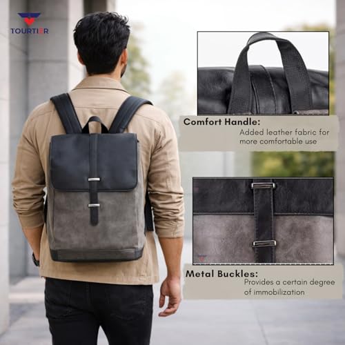 TOURTIER Men Backpack Retro PU Leather Large Laptop Backpacks Casual Travel Bag for Men and Women - Image 3