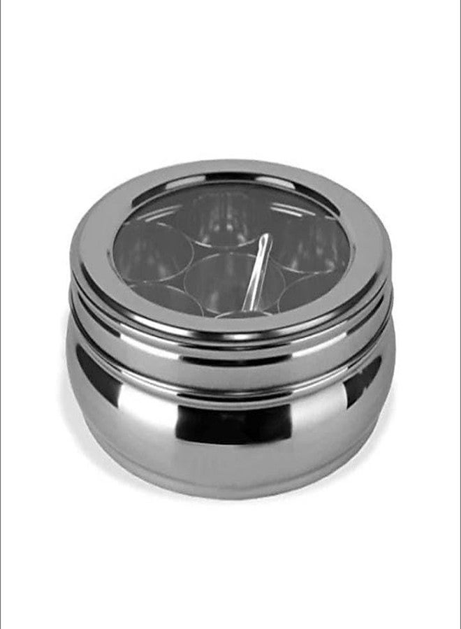 STEEPLE Stainless Steel Belly Shape Masala Dabba | Masala Box for Kitchen | Spice Storage Container with See-Through Lid | Masala Dani with 7 Compartments With 1 Small Spoon (Belly 12 No) - Image 4