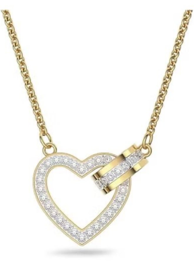 Swan Gold-Tone Crystal Accented Open Heart & Bar Pendant Necklace