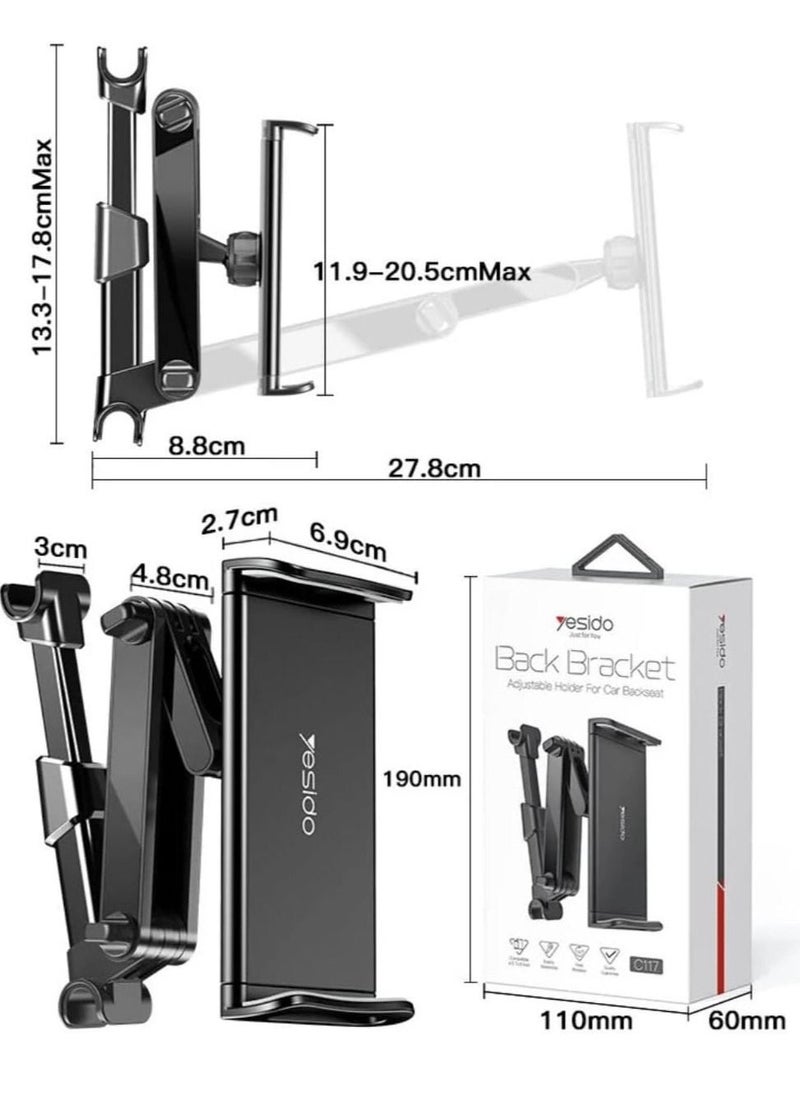 Yesido C117 Car Tablet Headrest Mount Holder For Seat 360 Degree Rotation Compatible With 4.7Inch To 12.9 Inch, Tablets/Iphone 13/Ipads/Smartphones - Image 5